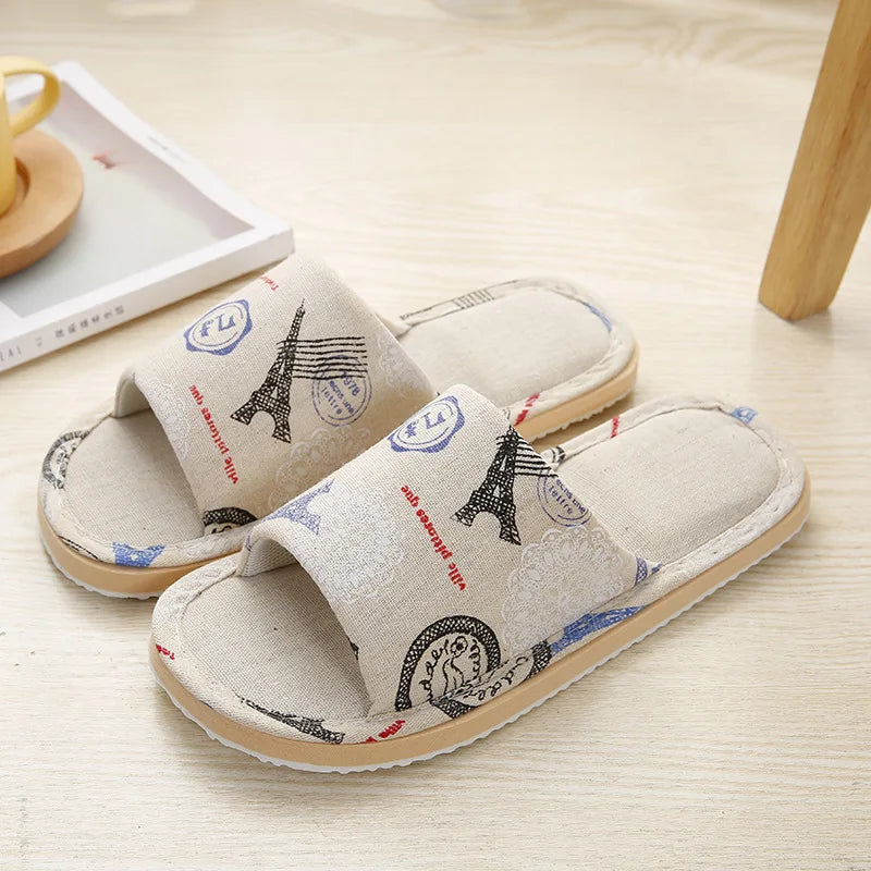 Women Home Slippers Indoor Floor Soft Couple Linen Slipper Spring Autumn Lightweight Unisex Bedroom Shoes Ladies Flax Flip Flops