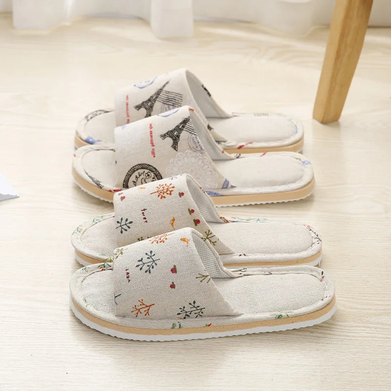 Women Home Slippers Indoor Floor Soft Couple Linen Slipper Spring Autumn Lightweight Unisex Bedroom Shoes Ladies Flax Flip Flops