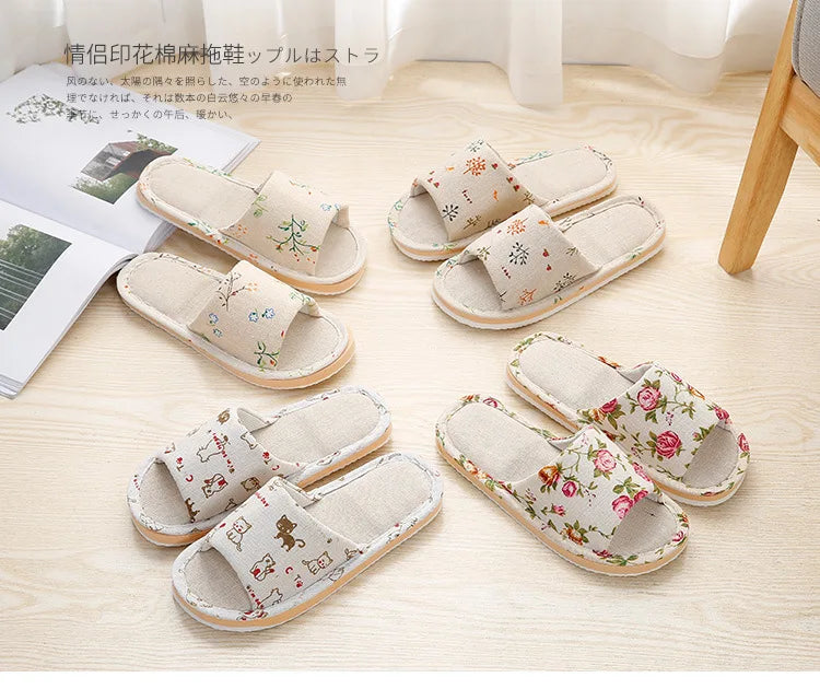 Women Home Slippers Indoor Floor Soft Couple Linen Slipper Spring Autumn Lightweight Unisex Bedroom Shoes Ladies Flax Flip Flops