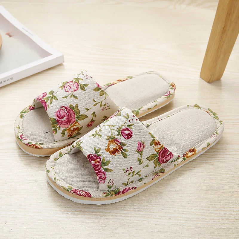 Women Home Slippers Indoor Floor Soft Couple Linen Slipper Spring Autumn Lightweight Unisex Bedroom Shoes Ladies Flax Flip Flops