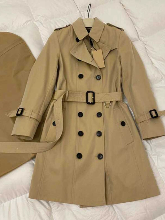 B British Style Classic Sandlin Style Mid Length Long Length Trench Coat Women Double-Breasted Outwear Quanzhixian Counter Style