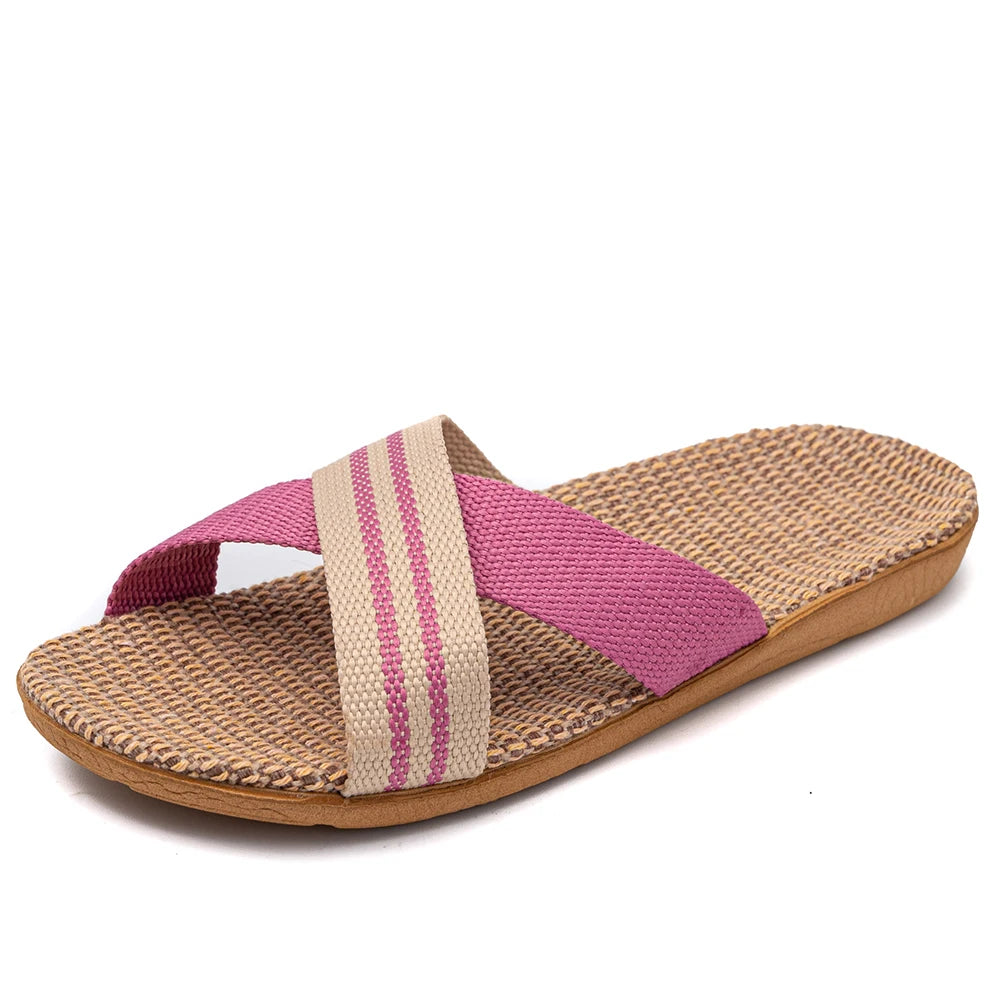 36-45 Plus Size Women'S Slippers Flat Sandals Linen Lightweight Casual Summer Slippers Women